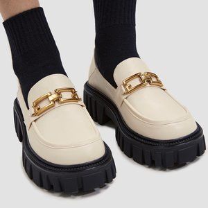 NWT Chunky Chain Leather Loafer  Square Toe Penny Loafer